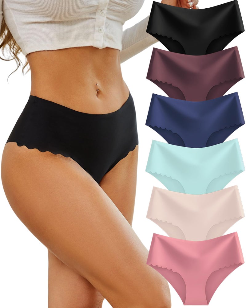 Sth Big High Waisted Seamless Underwear for Women No Show Panties Cheeky Scalloped Edge Bikini Breathable Briefs 6 Pack, Medium - Image 1