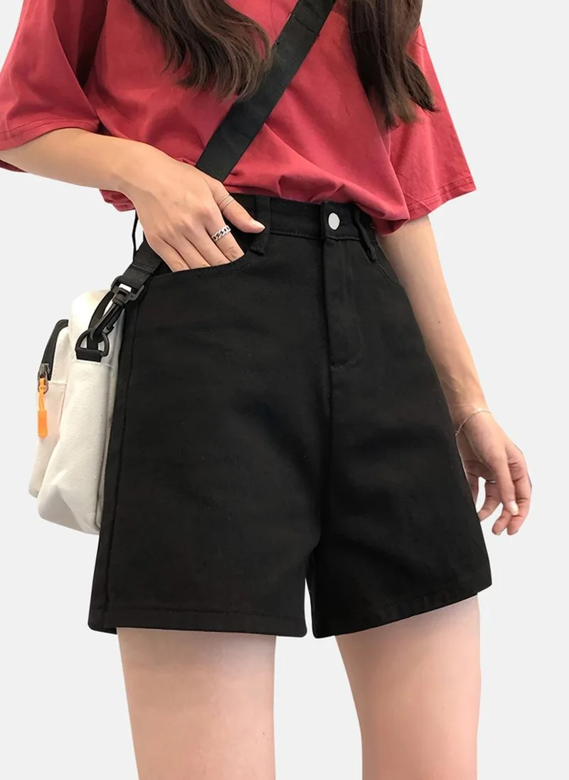 يونيكي Black Solid Denim Shorts