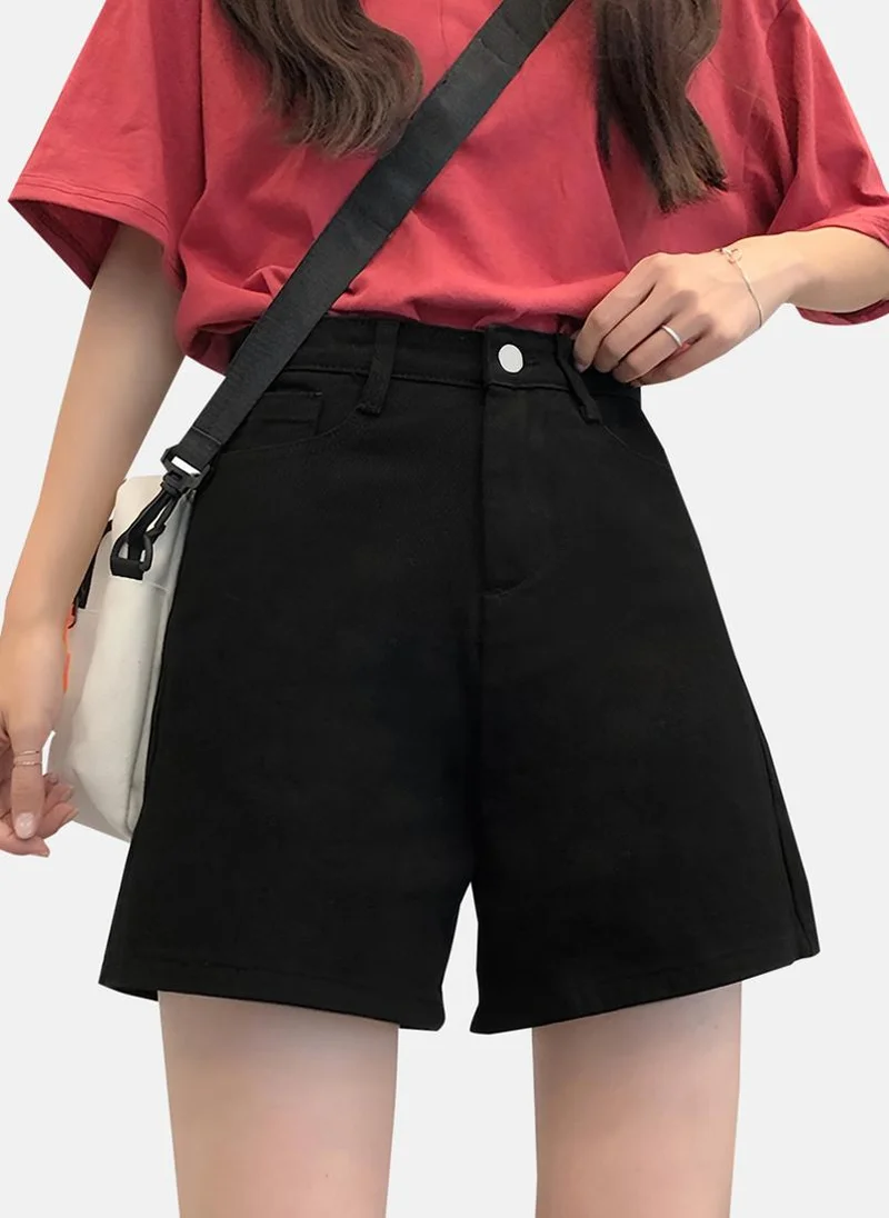 يونيكي Black Solid Denim Shorts