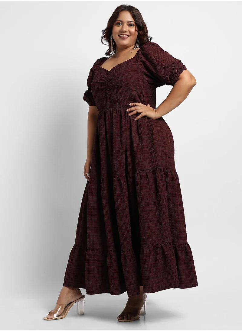 Instafab Plus Women's Maroon Red Three-Tier Dress
