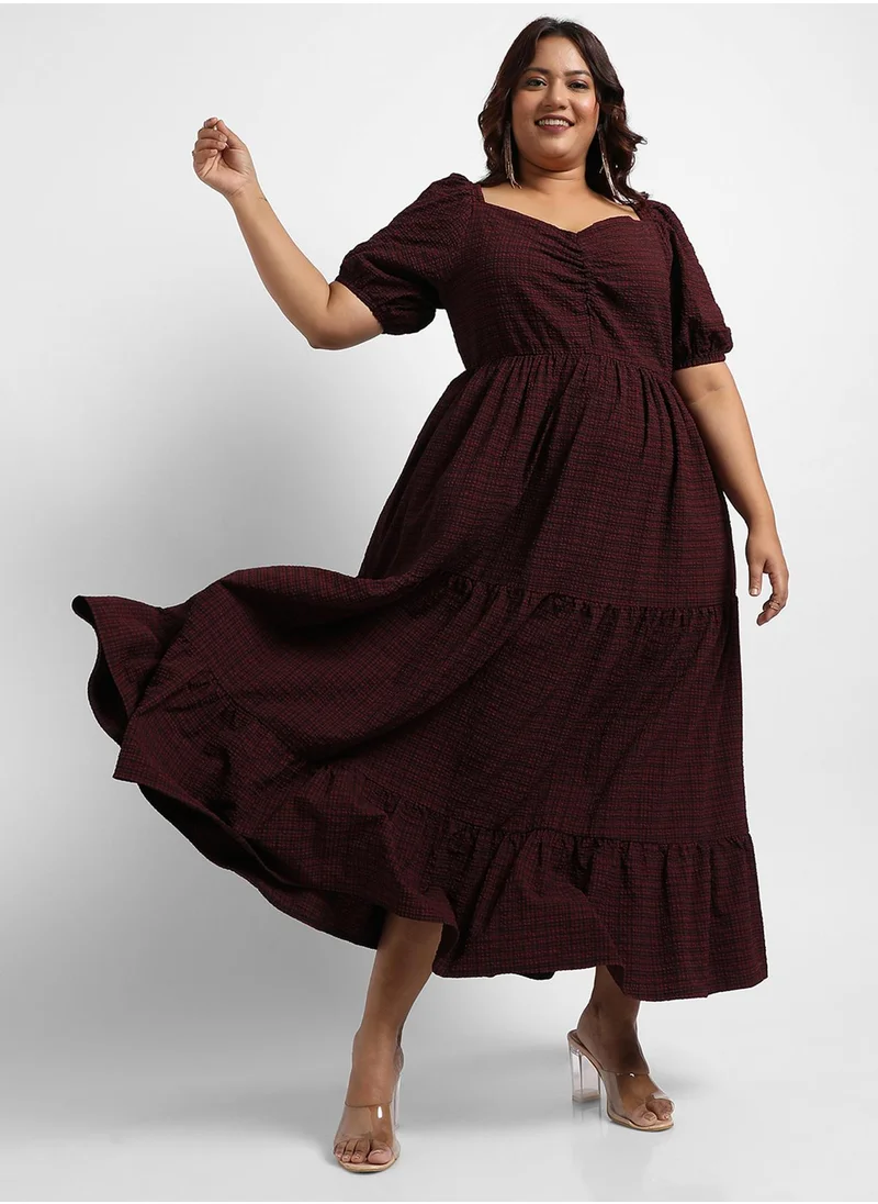 Instafab Plus Women's Maroon Red Three-Tier Dress