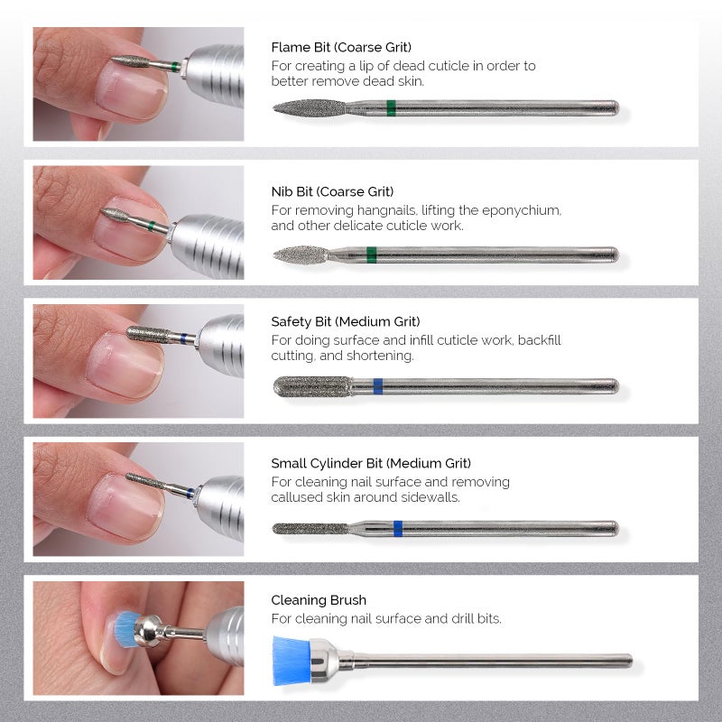 MelodySusie 10pcs Nail Drill Bits Set, 3/32 Inch Diamond Cuticle Nail Bits Kit for Nail Drill E-File, Manicure Pedicure Remover Tools for Acrylic Gel Nails, Salon Home Nail Care Supplies, Silver - Image 3