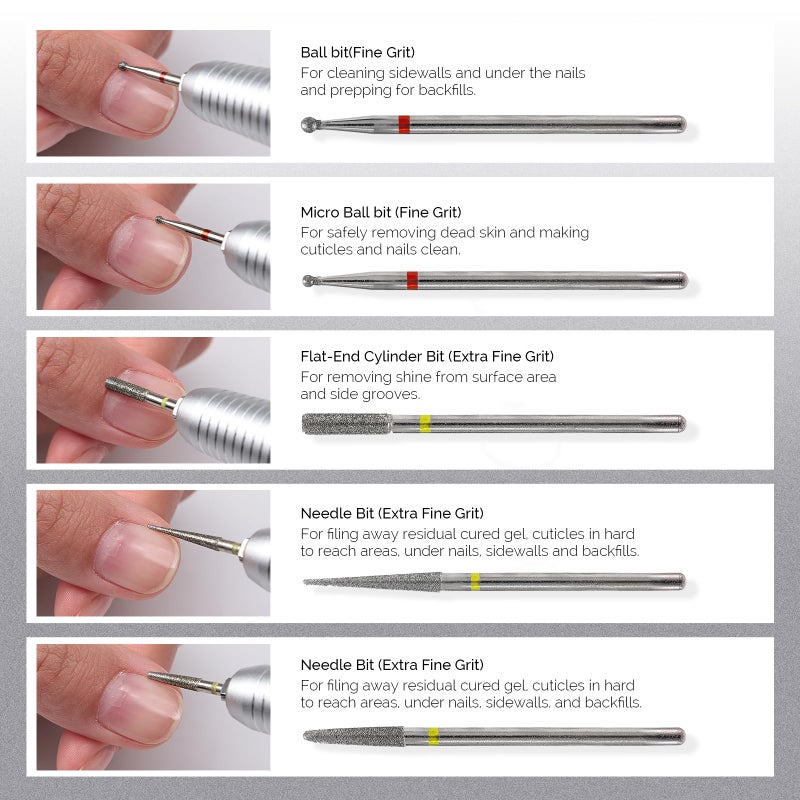 MelodySusie 10pcs Nail Drill Bits Set, 3/32 Inch Diamond Cuticle Nail Bits Kit for Nail Drill E-File, Manicure Pedicure Remover Tools for Acrylic Gel Nails, Salon Home Nail Care Supplies, Silver - Image 4