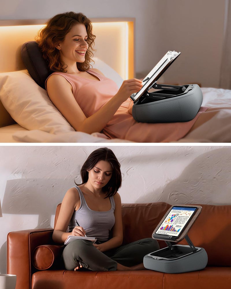 SupeDesk Adjustable Pillow Book Stand with Storage, Ergonomic Lap Beanbag Reading Pillow for Bed & Desk, Multi-Angle Book Stand Pillow Holder, Hands-Free Lap Reading Stand for Books, Tablets & iPad - Image 2