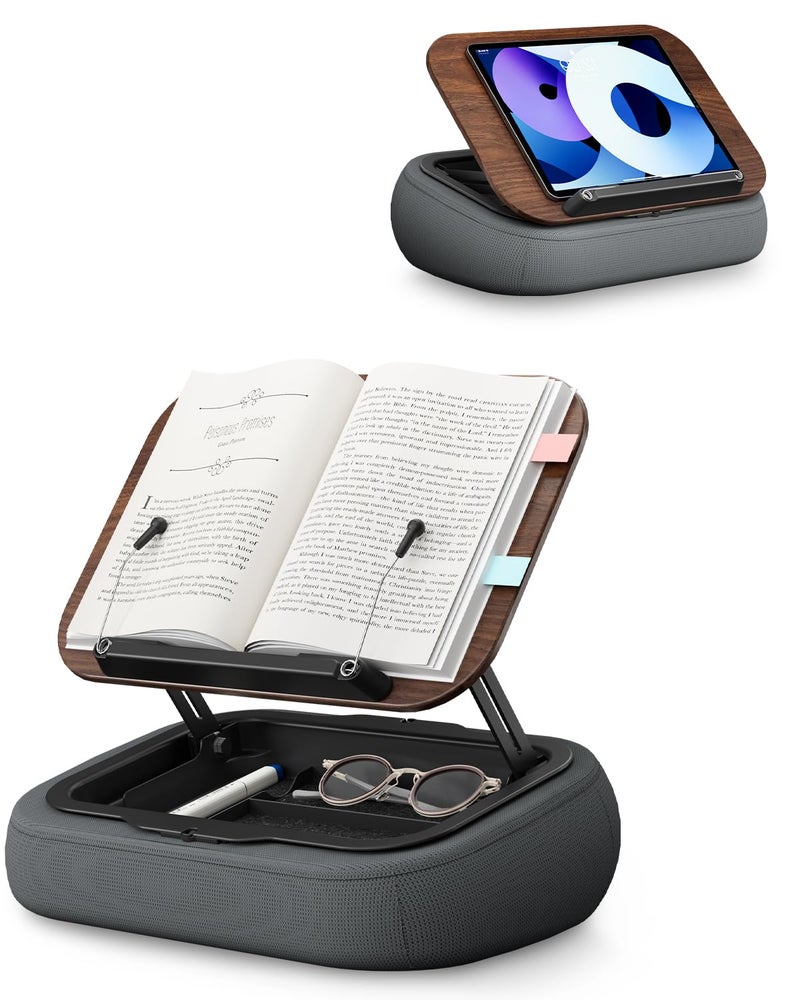 SupeDesk Adjustable Pillow Book Stand with Storage, Ergonomic Lap Beanbag Reading Pillow for Bed & Desk, Multi-Angle Book Stand Pillow Holder, Hands-Free Lap Reading Stand for Books, Tablets & iPad - Image 1