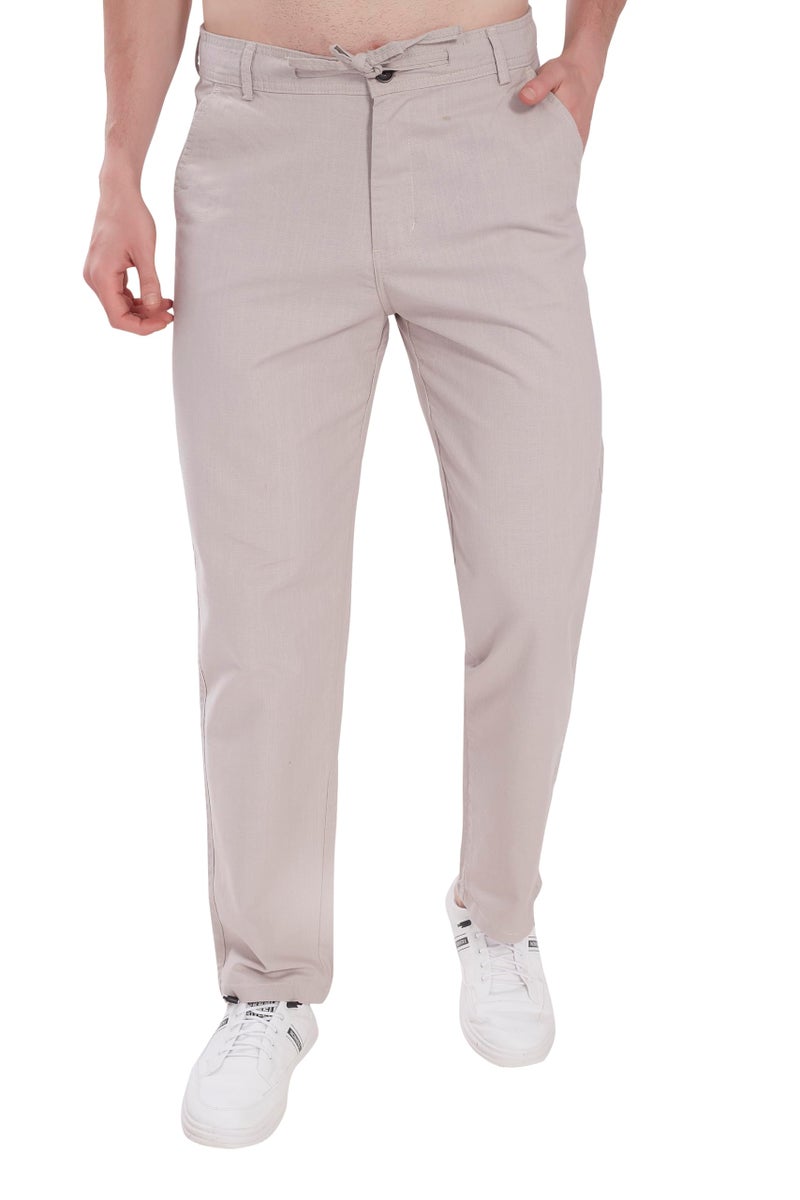 DIVISIVE Men's Relaxed Fit Cotton Linen Blend Trousers (DPT11_32_Stone Grey) - Image 1