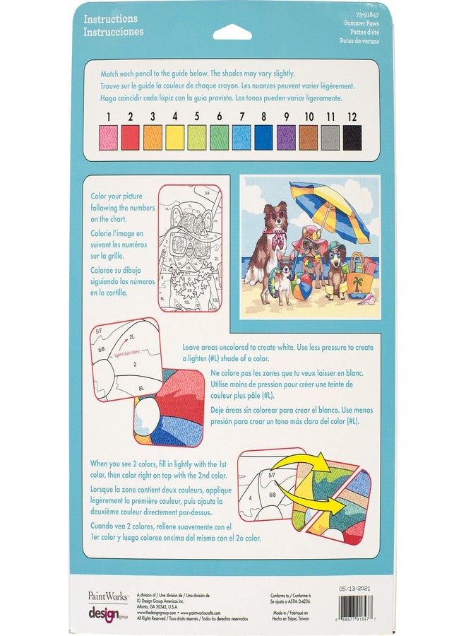 Dimensions PencilWorks Summer Paws Animal Color by Number for Adults and Kids, Finished Project 9" x 12", Multicolor 15 Piece - Image 2