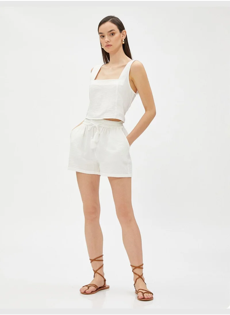 KOTON Crop Tank Top Thick Strappy Cotton