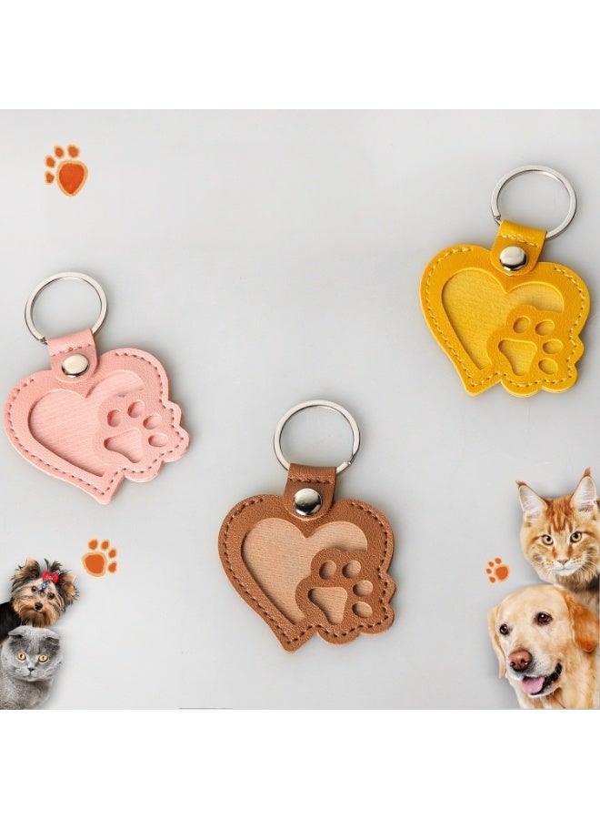 3 قطع من قلادة جلدية لتخزين شعر الحيوانات الأليفة - سلسلة مفاتيح تذكارية للحقيبة والمحفظة وحقيبة المدرسة (برتقالي، رمادي، وردي) - Image 1