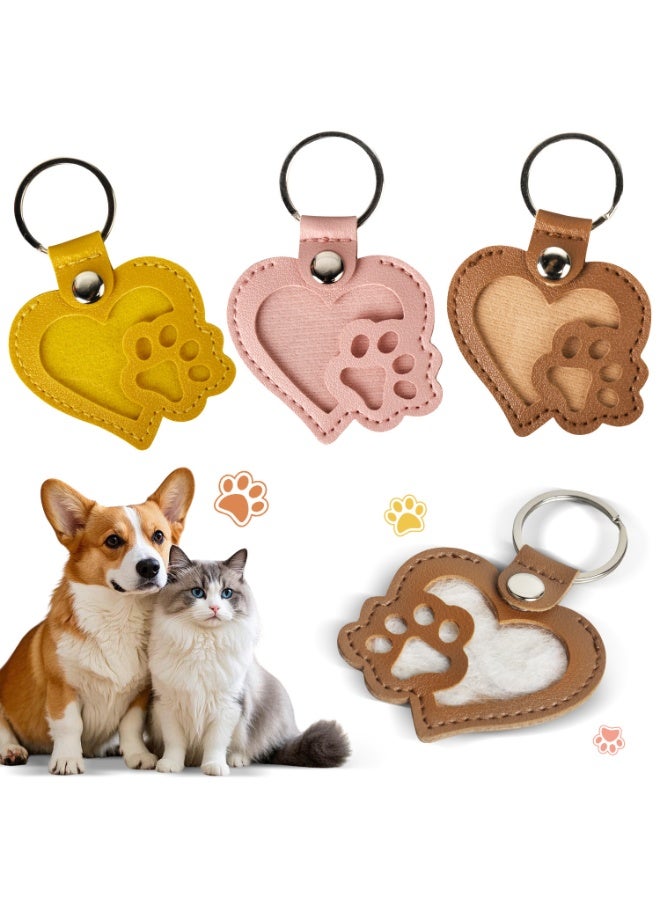 3 قطع من قلادة جلدية لتخزين شعر الحيوانات الأليفة - سلسلة مفاتيح تذكارية للحقيبة والمحفظة وحقيبة المدرسة (برتقالي، رمادي، وردي) - Image 5