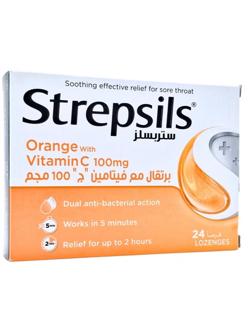 Strepsils Orange Vitamin C 24 Lozenges (Fast Relief for Sore Throat)