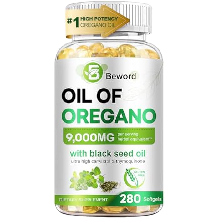 BEWORD Oil of Oregano with Black Seed Oil, 280 Softgels, 9000mg Per Serving – 2-in-1 Oregano Supplement for Immune Health with High Carvacrol & Thymoquinone | Plant-Based, Non-GMO - Image 1
