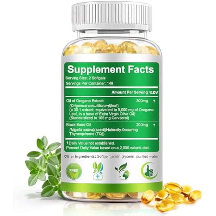 BEWORD Oil of Oregano with Black Seed Oil, 280 Softgels, 9000mg Per Serving – 2-in-1 Oregano Supplement for Immune Health with High Carvacrol & Thymoquinone | Plant-Based, Non-GMO - Image 5