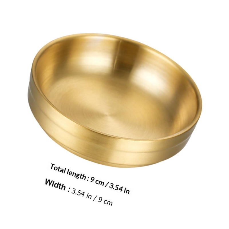 2Pcs 9cm Gold 304 Stainless Steel Double Layer Insulated Seasoning Bowls - Image 3