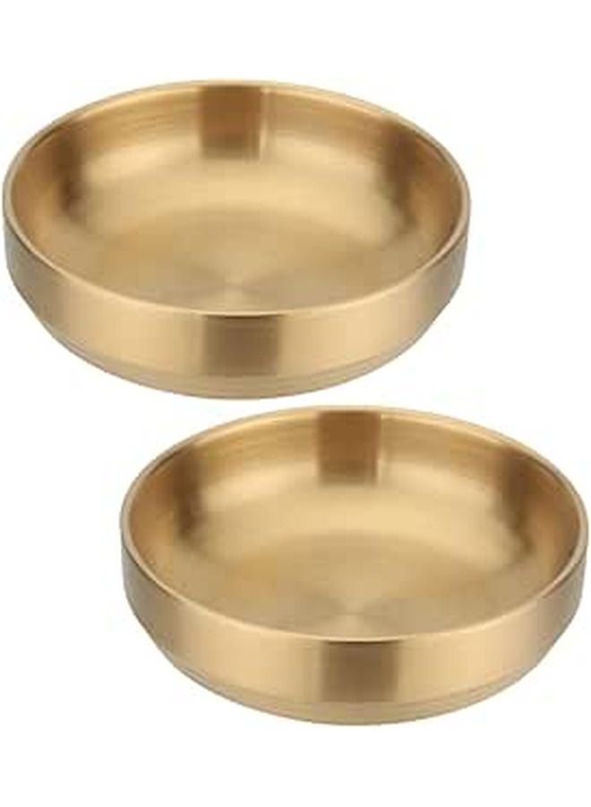 2Pcs 9cm Gold 304 Stainless Steel Double Layer Insulated Seasoning Bowls - Image 1