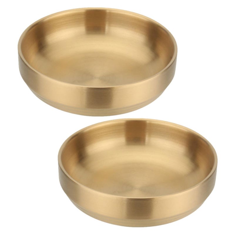 2Pcs 9cm Gold 304 Stainless Steel Double Layer Insulated Seasoning Bowls - Image 2