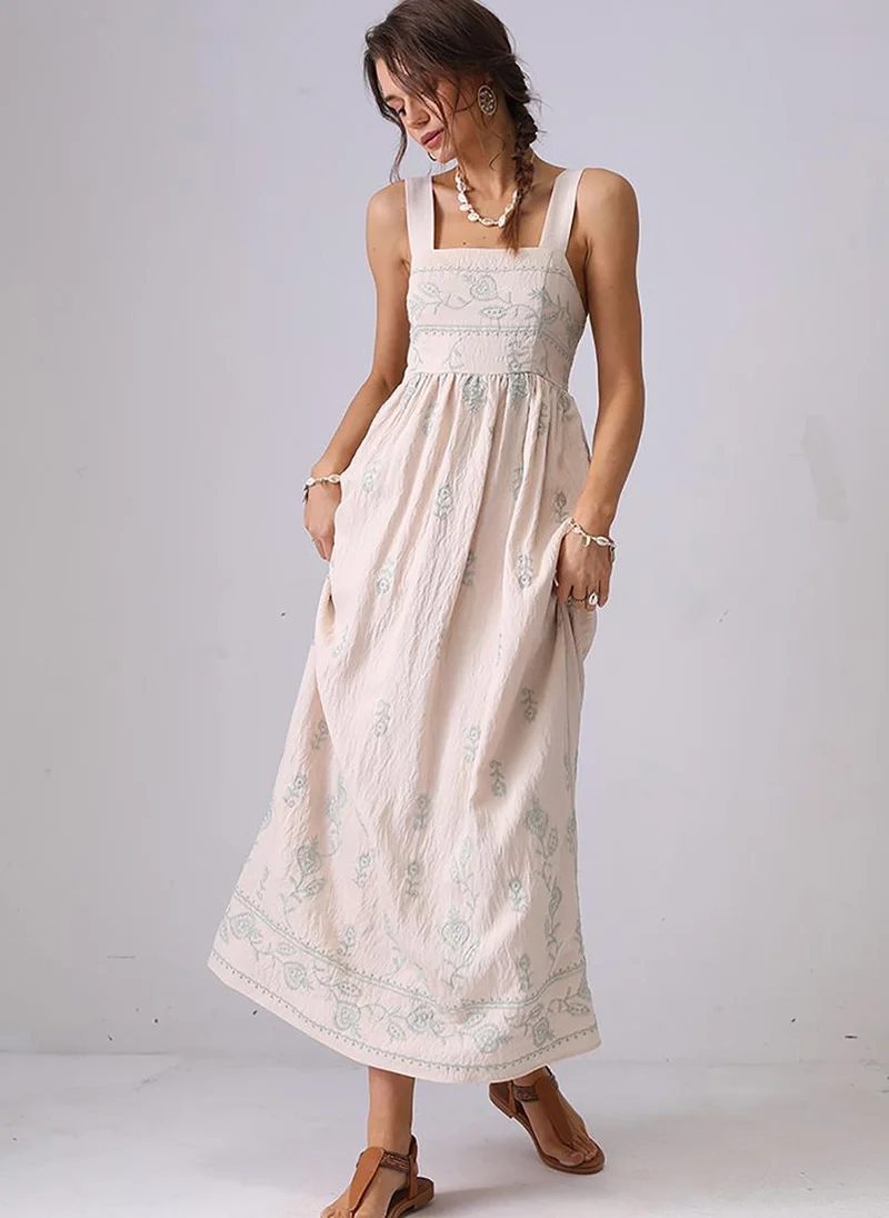 يونيكي Off White Fit and Flare Shoulder Straps Maxi Dress