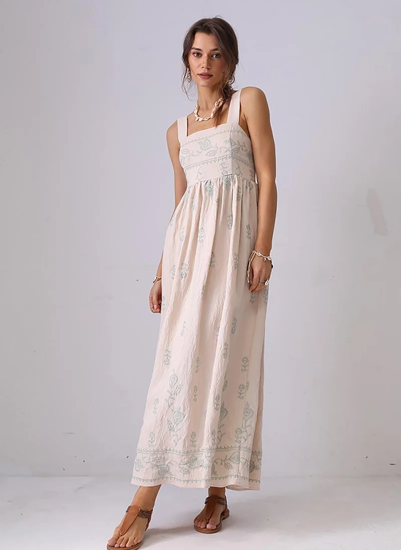 يونيكي Off White Fit and Flare Shoulder Straps Maxi Dress