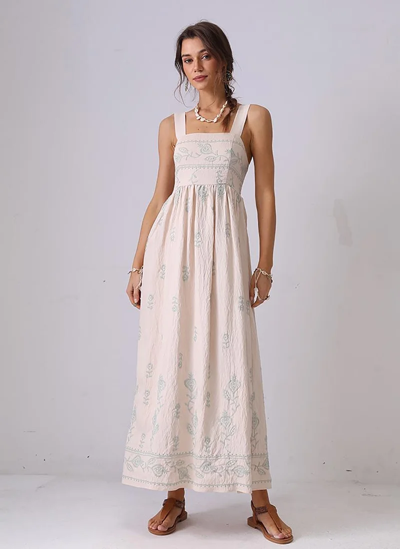 يونيكي Off White Fit and Flare Shoulder Straps Maxi Dress