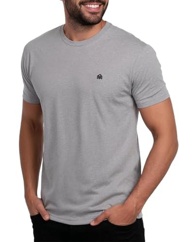 INTO THE AM Men's Logo Tees - Fitted Crewneck T-Shirts Casual Gym Workout Black White Short Sleeve Tshirts Shirts for Men (Grey Heather, Small) - Image 1