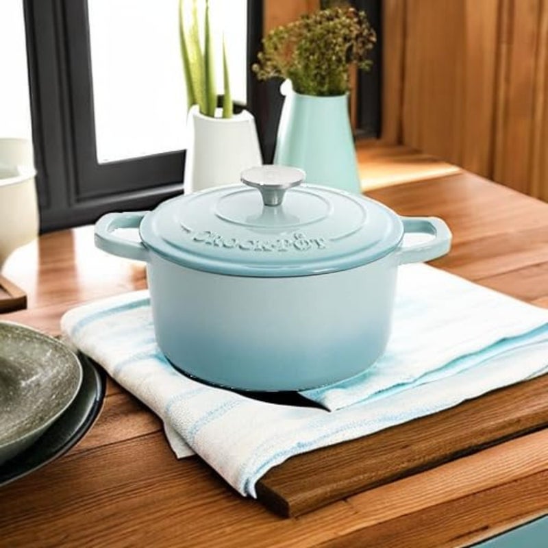 Artisan Round Enameled Cast Iron Dutch Oven for cooking and baking, cast iron with enamel coating, aqua color, durable heat retention and even heating - Image 5