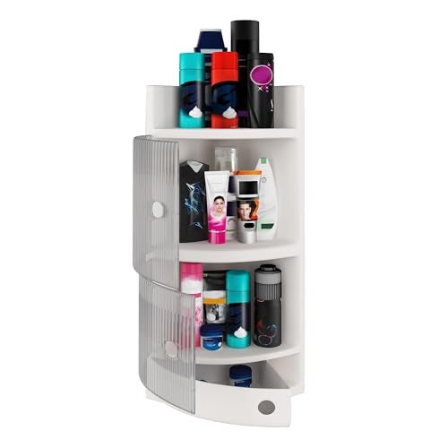 TRENDY Durable Plastic Bathroom SDX 3-Tier Corner Cabinet with Doors – Wall-Mounted Multipurpose Storage Shelf Unit (White) - Image 2