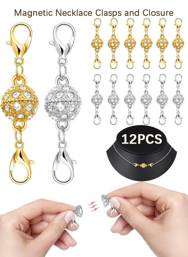 Wffo 12PCS Magnetic Necklace Clasps and Closures, Gold & Silver Magnetic Lobster Clasp Extenders for Necklaces & Bracelets, Easy Jewelry Converter for Women, Seniors, and Everyday Wear - Image 1