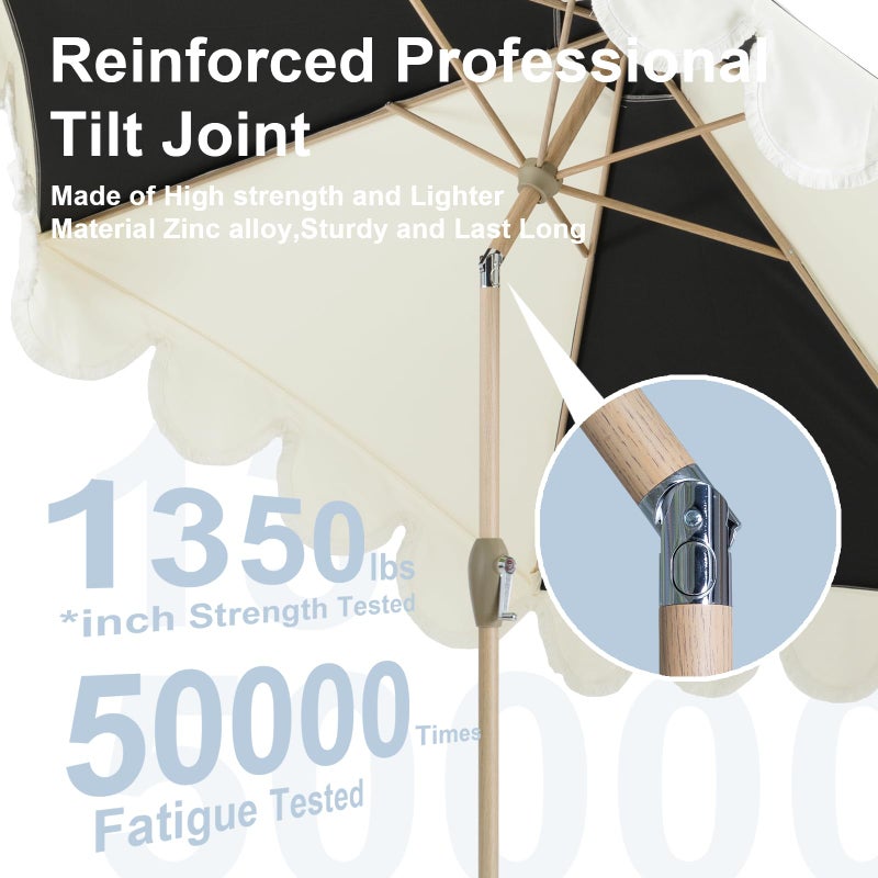 Tempera 9ft Scalloped Patio Umbrellas with Fringe, Market Umbrellas with Water-Resistant and Fade Resistant Canopy, 1.5" Wood Pole & Button Tilt. - Image 4