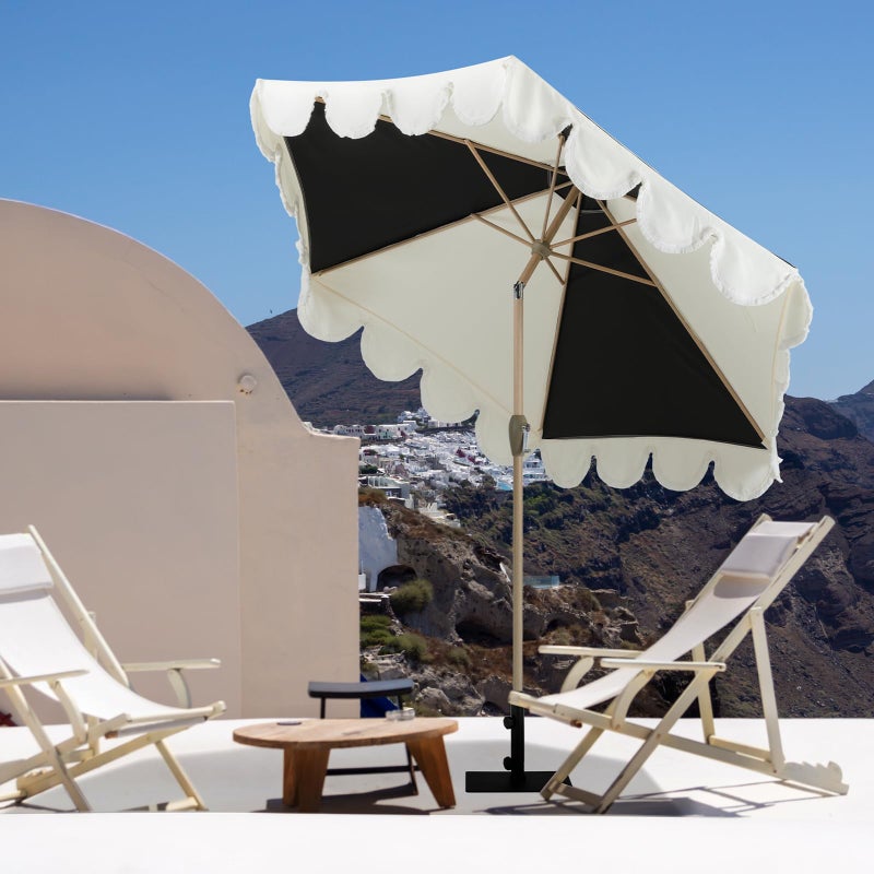 Tempera 9ft Scalloped Patio Umbrellas with Fringe, Market Umbrellas with Water-Resistant and Fade Resistant Canopy, 1.5" Wood Pole & Button Tilt. - Image 2