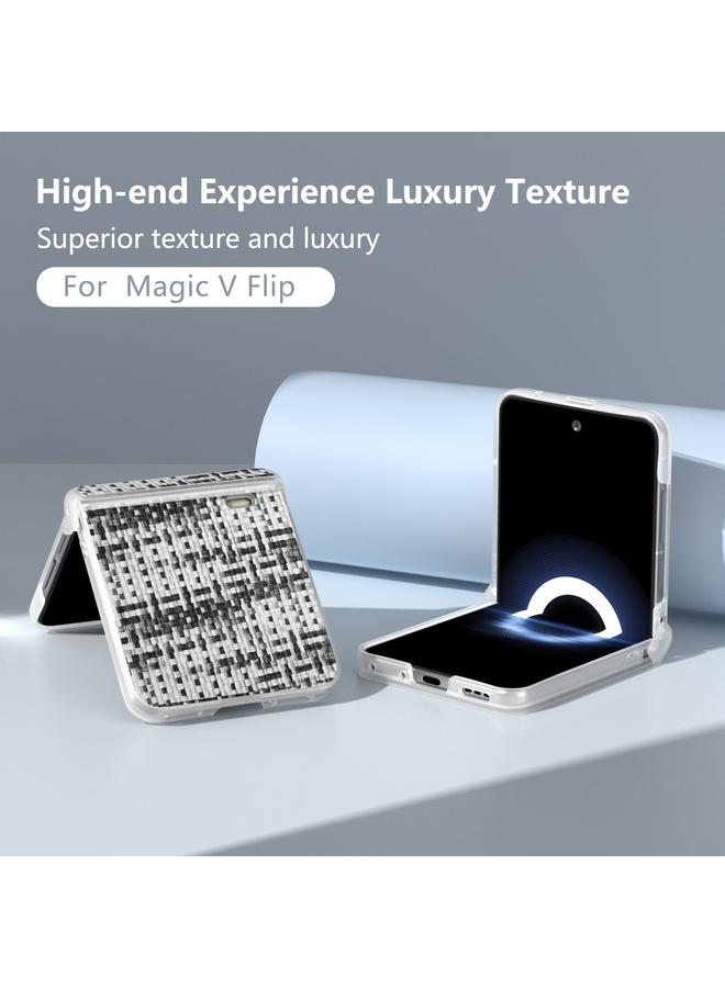 اس-توب جراب لهاتف Honor Magic V Flip بثلاثة أجزاء إطار شفاف غير لامع بلون شبكي وملمس من مادة البولي يوريثان - Image 3