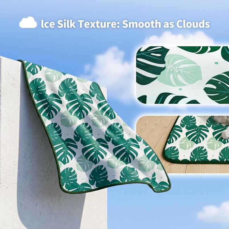 NWK Pet Cooling Mat Ice Silk Cooling Mat for Dogs & Cats Portable & Washable Pet Cooling Blanket, Car Seats, Beds for Summer (Medium (27.5'' x 20'' x 0.3''), Green Leaf) - Image 4