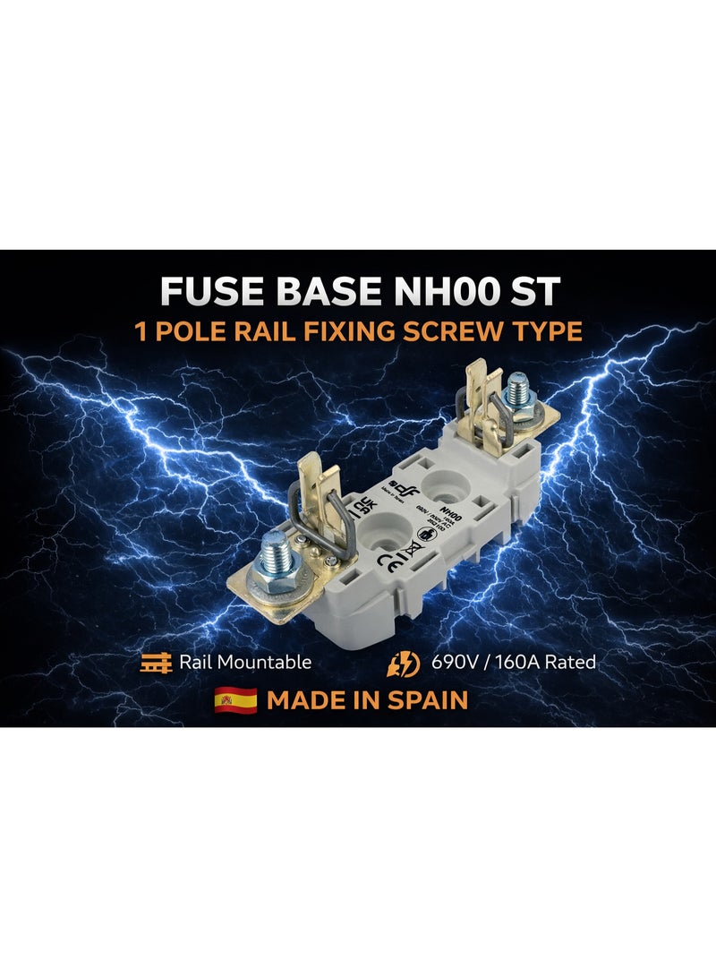 DF Set of 3 NH00 Fuse Base 1 Pole Rail Fixing Screw Type 690V 160A Industrial Fuse Holder Model 352100 - Made in Spain - Image 2