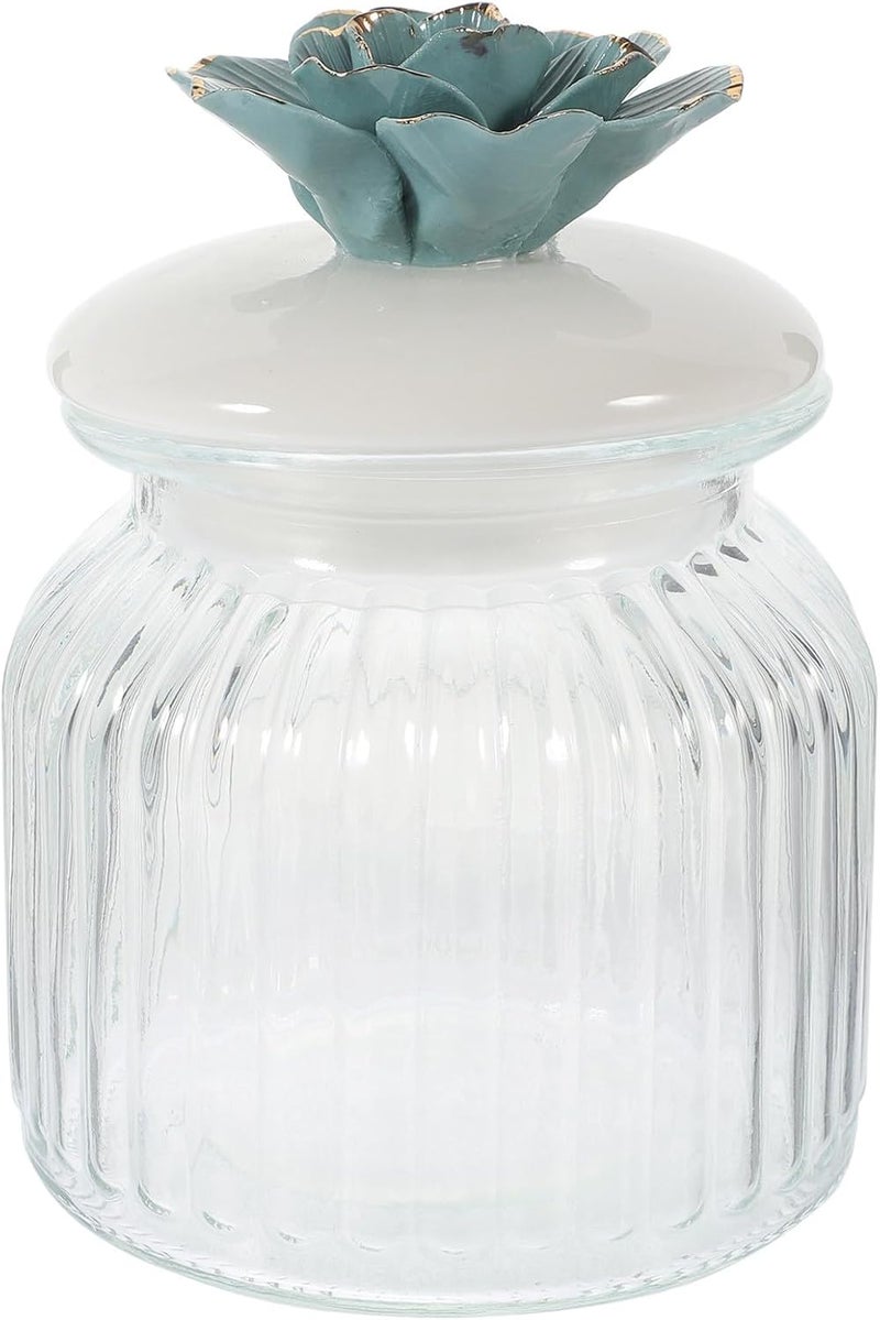 Ceramic Flower Glass Food Storage Canister with Sealed Lid, Nordic Peony Pattern Kitchen Canisters for Coffee Beans, Tea, Sugar, Airtight Glass Jar for Pantry Organization - Image 1