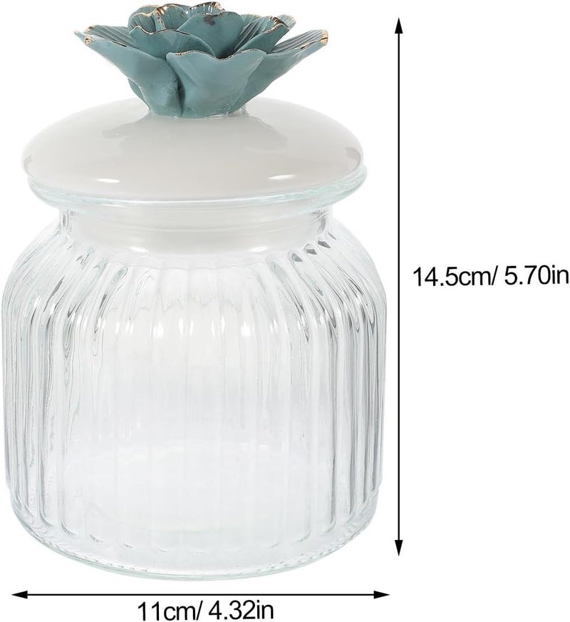 Ceramic Flower Glass Food Storage Canister with Sealed Lid, Nordic Peony Pattern Kitchen Canisters for Coffee Beans, Tea, Sugar, Airtight Glass Jar for Pantry Organization - Image 2