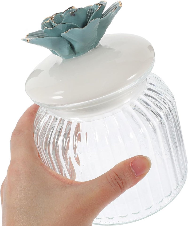 Ceramic Flower Glass Food Storage Canister with Sealed Lid, Nordic Peony Pattern Kitchen Canisters for Coffee Beans, Tea, Sugar, Airtight Glass Jar for Pantry Organization - Image 4