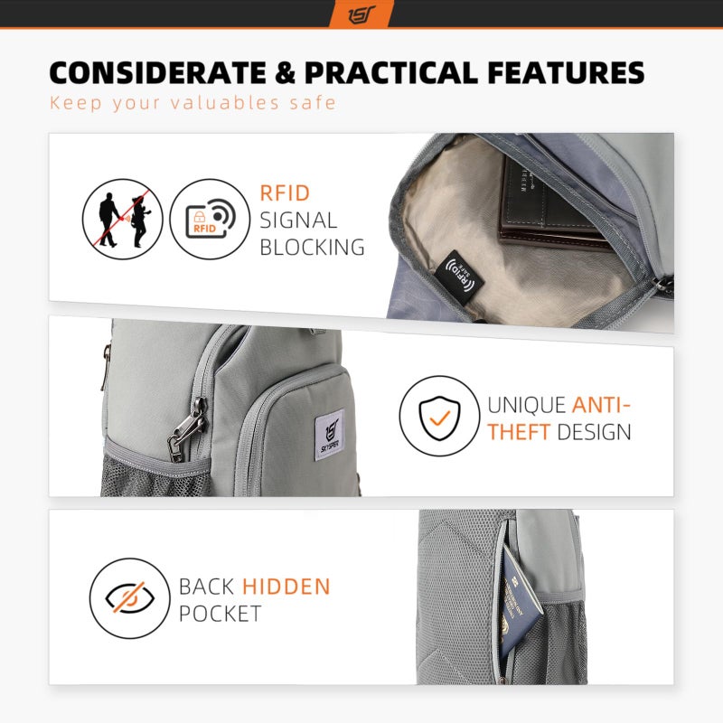 SKYSPER Sling Bag RFID Crossbody Sling Backpack Cross Body Shoulder Bag Travel Hiking Daypack for Women Men(Sagegreen) - Image 3