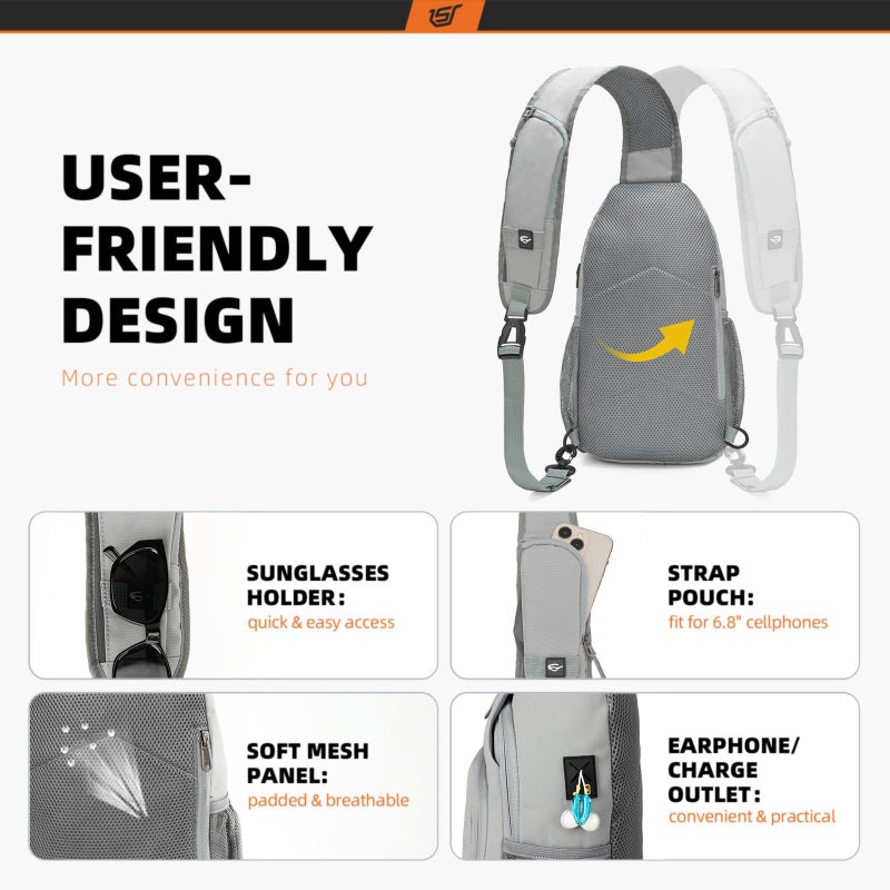 SKYSPER Sling Bag RFID Crossbody Sling Backpack Cross Body Shoulder Bag Travel Hiking Daypack for Women Men(Sagegreen) - Image 4