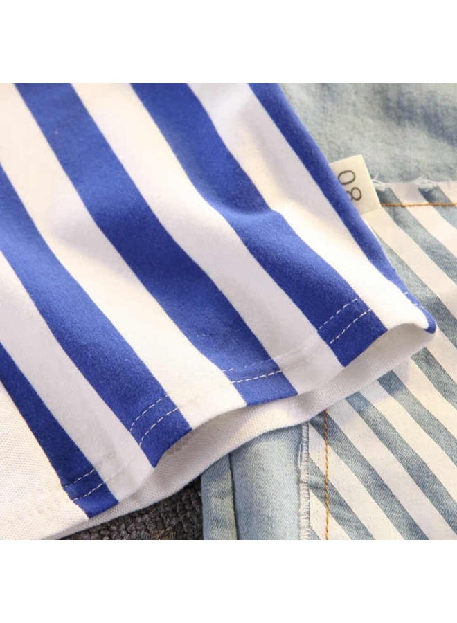 MiniMe Boys’ Summer 2-Piece Set | 12 Months | White & Blue | Cotton & Denim | Includes Striped Polo Top & Denim Shorts | Lightweight & Breathable | Stylish & Comfortable | Ideal For Summer Casual Wear | Easy To Wash - Image 3
