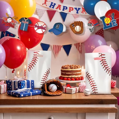eowqeiur 50 PCS Baseball Party Favor Bags, Baseball Goodie Gift Snack Treat Cookie Goody Candy Bags for Baseball Theme Team Party Birthday Favors Supplies Decorations Wrapping Tball Baggies Pouches(White Red) - Image 3