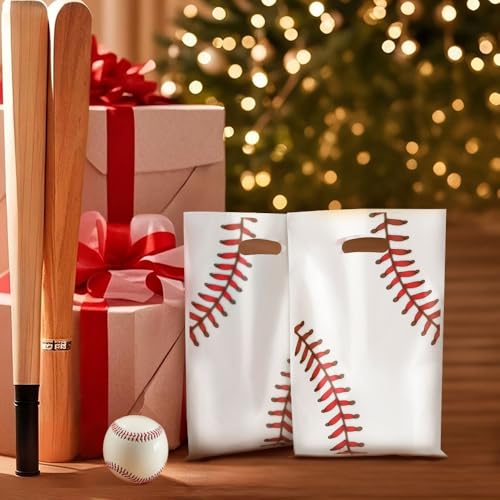 eowqeiur 50 PCS Baseball Party Favor Bags, Baseball Goodie Gift Snack Treat Cookie Goody Candy Bags for Baseball Theme Team Party Birthday Favors Supplies Decorations Wrapping Tball Baggies Pouches(White Red) - Image 2