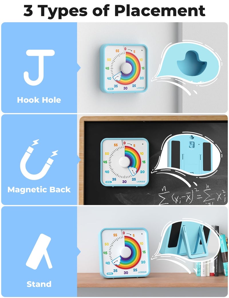 LIORQUE 60 Minute Visual Timer for Kids and Adults, Non-Ticking 7.5 Inch Large Visual Countdown Timers for Classroom Desk Countdown Clock with Magnetic Backing, Kids Pomodoro Timer Clock - Image 5