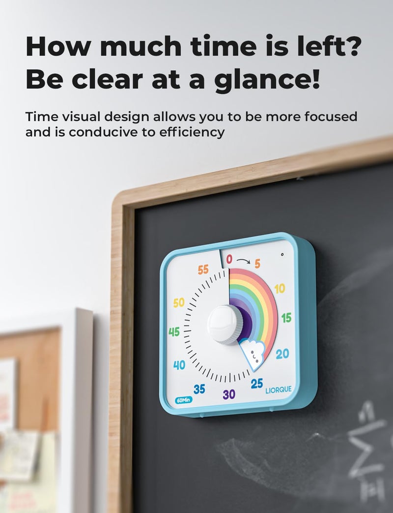 LIORQUE 60 Minute Visual Timer for Kids and Adults, Non-Ticking 7.5 Inch Large Visual Countdown Timers for Classroom Desk Countdown Clock with Magnetic Backing, Kids Pomodoro Timer Clock - Image 2