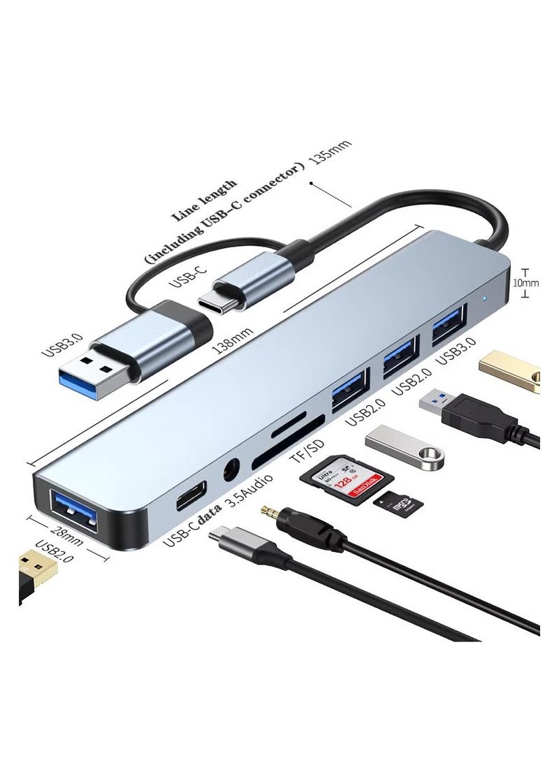 باروكس محطة توصيل USB-C متعددة المنافذ 8 في 1، محول USB متعدد الاستخدامات لتوسيع منافذ الجهاز، يدعم نقل البيانات والشحن، مناسب لأجهزة آيباد برو وأجهزة اللابتوب والهواتف والأجهزة المتوافقة - Image 1