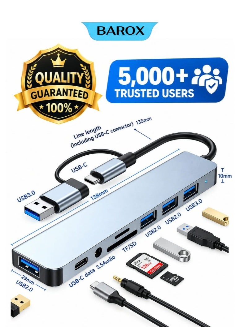 BAROX USB-C Hub 8-in-1, Multiport USB Adapter, USB Expansion Dock with ...