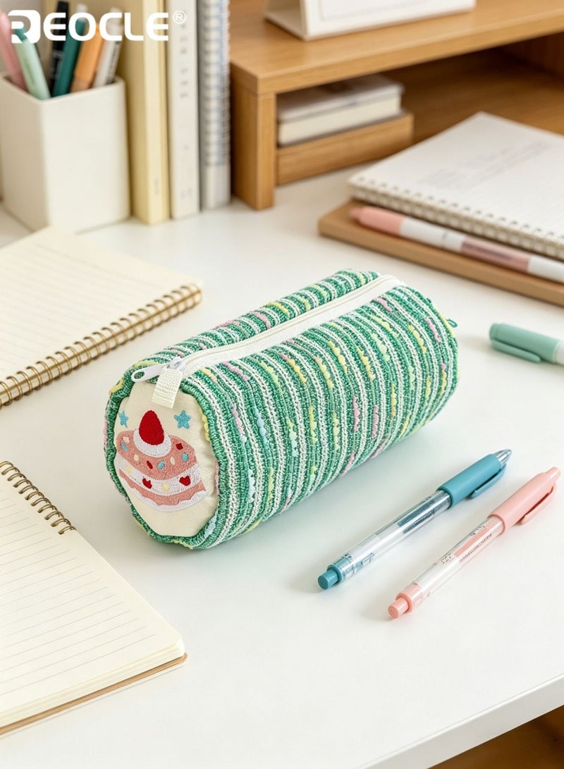 REOCLE Kids' Pencil Case Playful Themed Cylindrical with Textured Fabric & Decorative Embellishment Stylish Spacious Organizer for Daily Stationery & Desk Essentials - Image 3