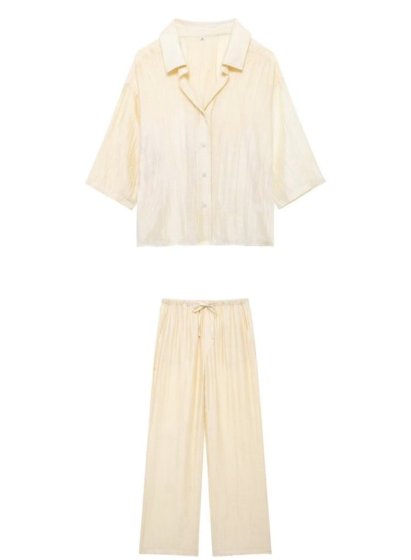 Shougu Loose Shirt Jacquard Casual Straight Leg Pants Set  - Image 1
