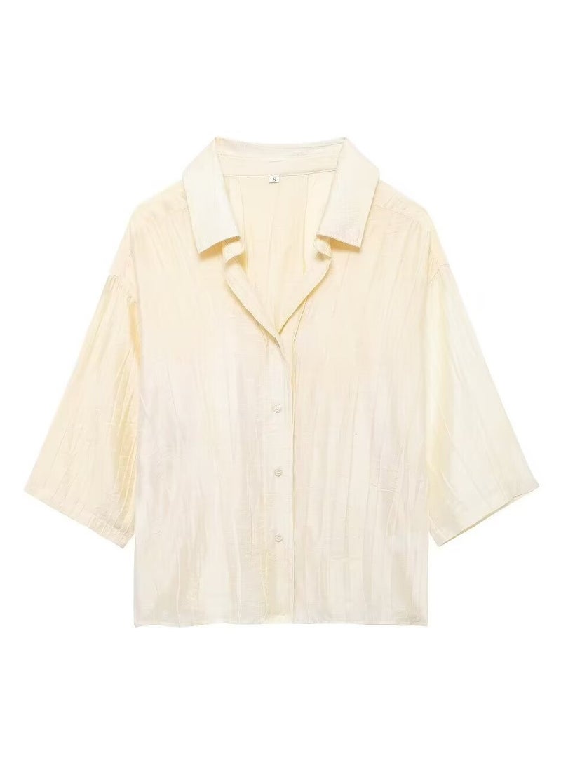 Shougu Loose Shirt Jacquard Casual Straight Leg Pants Set  - Image 2