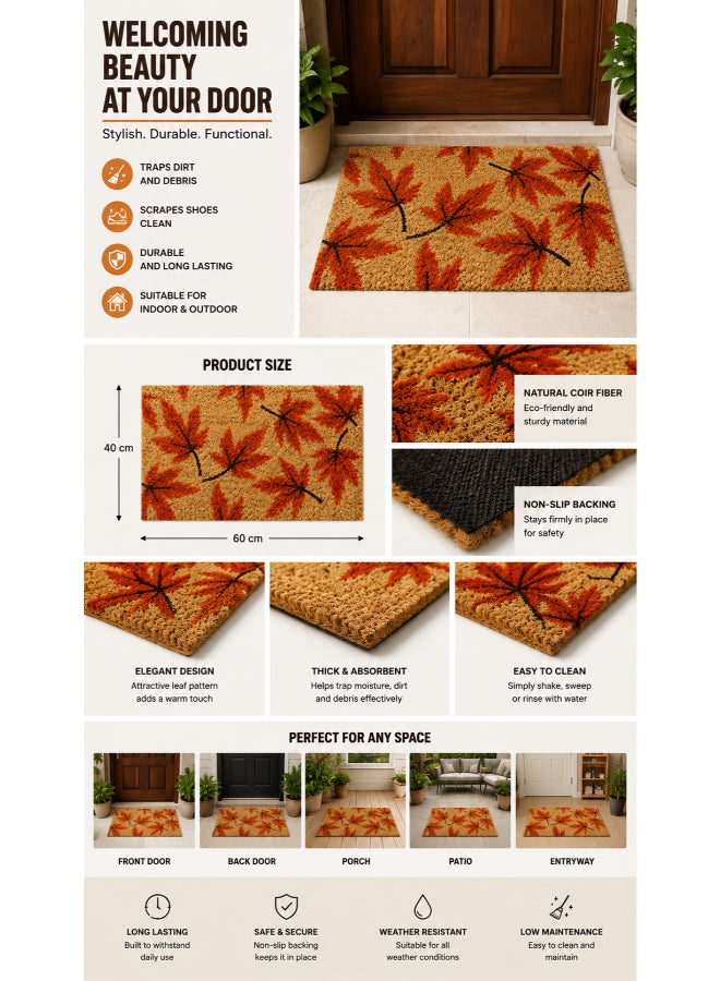 Home auraa Autumn Leaf Design Doormat  45x75cm | Non Slip Printed Coir Material | Indoor Outdoor Durable Entrance Doormats - Image 3