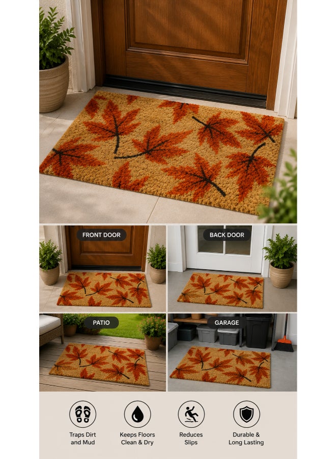 Home auraa Autumn Leaf Design Doormat  45x75cm | Non Slip Printed Coir Material | Indoor Outdoor Durable Entrance Doormats - Image 1