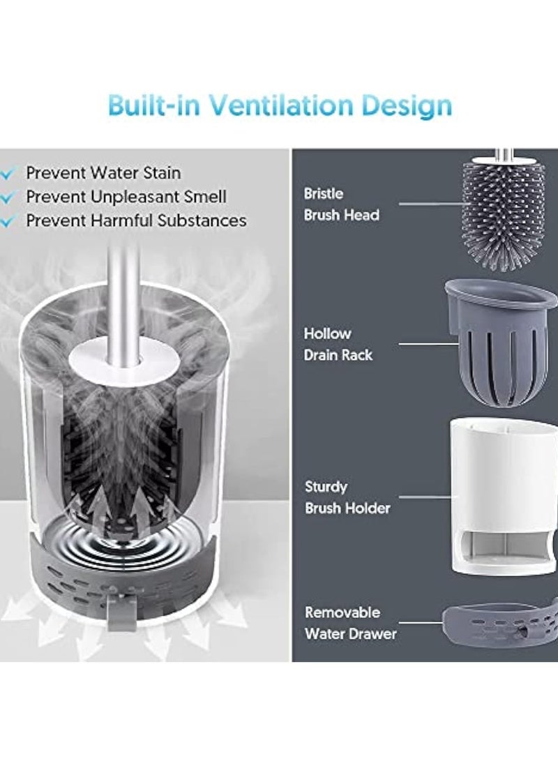 YelaJoy مجموعة فرشاة المرحاض وحاملها، فرشاة وعاء المرحاض وحاملها لتنظيم الحمام، فرشاة مرحاض سيليكون بشعيرات ناعمة مثبتة على الحائط وقائمة على الأرض، فرشاة منظف وعاء المرحاض مع ملقط - Image 2
